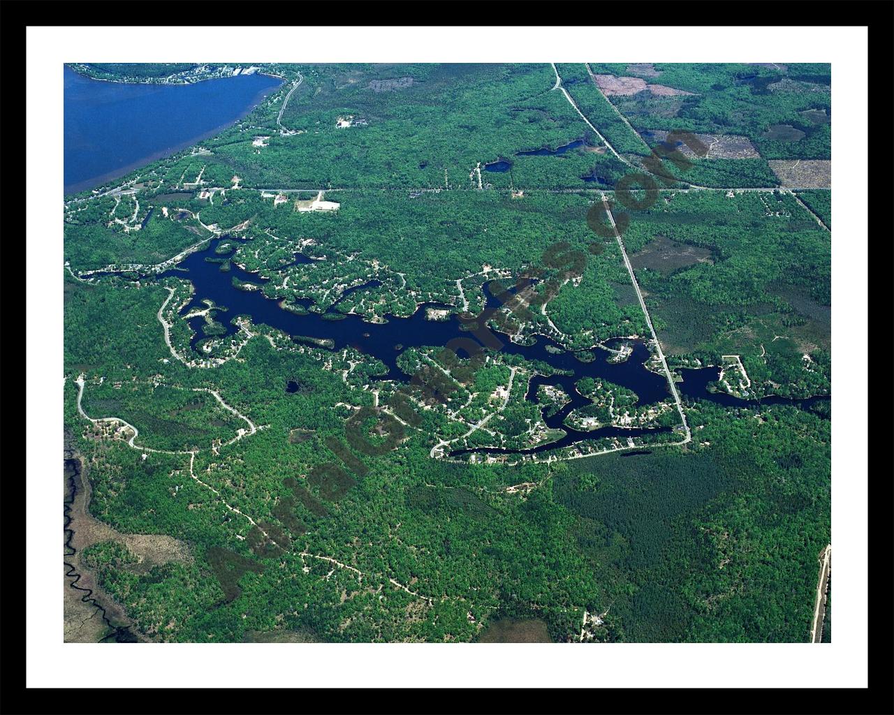 Aerial image of [386] James Lake in Roscommon, MI with Black Metal frame