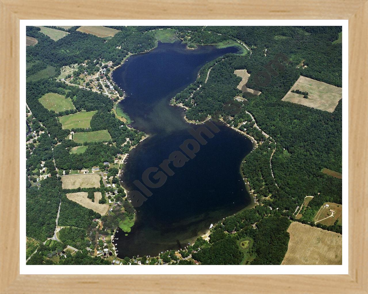 Aerial image of [3870] Clear Lake in St Joseph, MI with Natural Wood frame