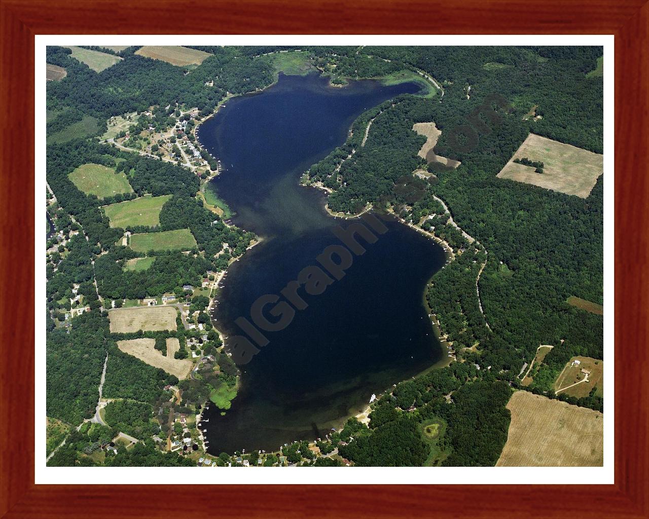 Aerial image of [3870] Clear Lake in St Joseph, MI with Cherry Wood frame