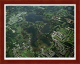 Aerial image of [3877] East & West Crooked Lakes & Clifford Lake in Livingston, MI with Cherry Wood frame