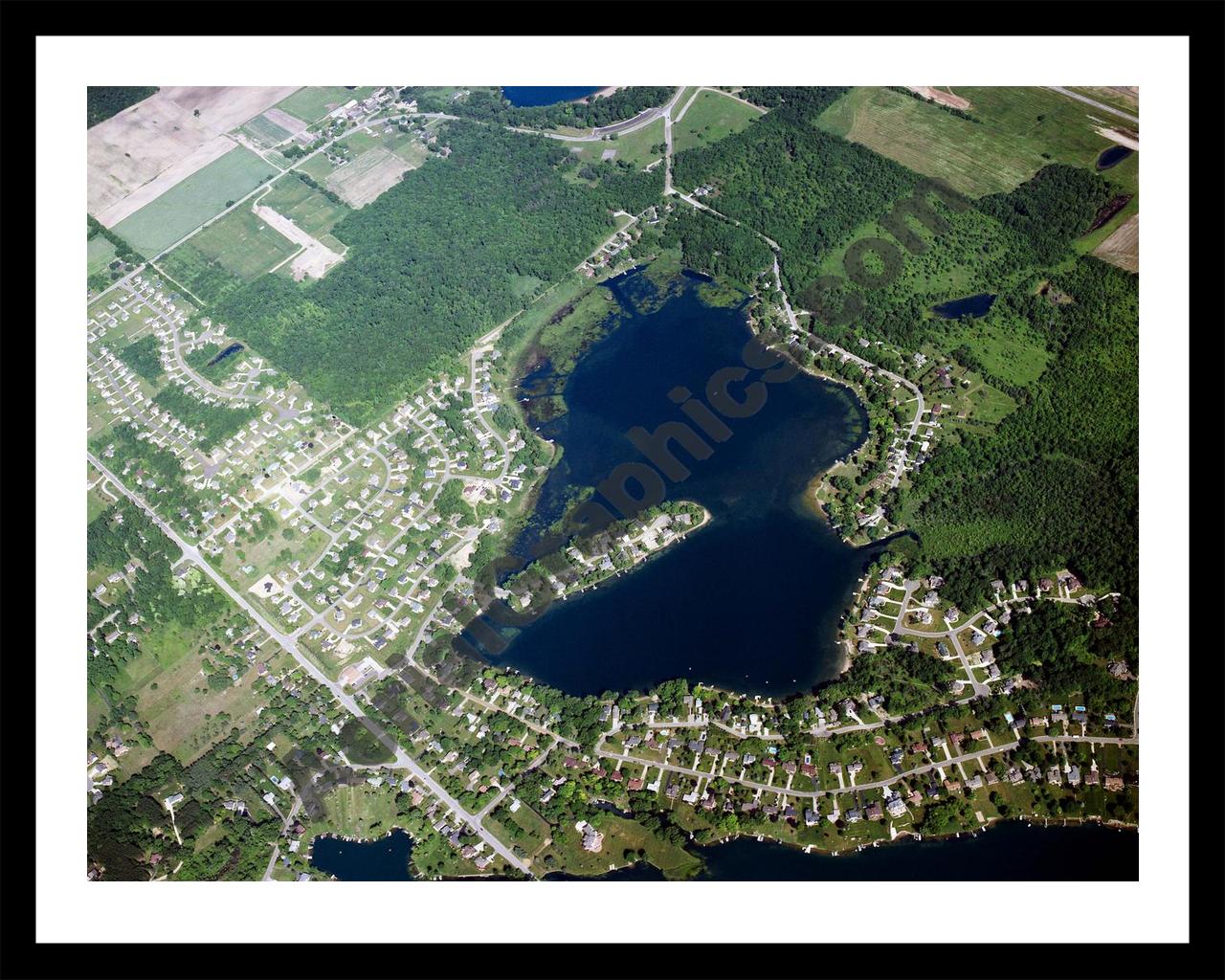 Aerial image of [3884] Pine Lake in Genesee, MI with Black Metal frame