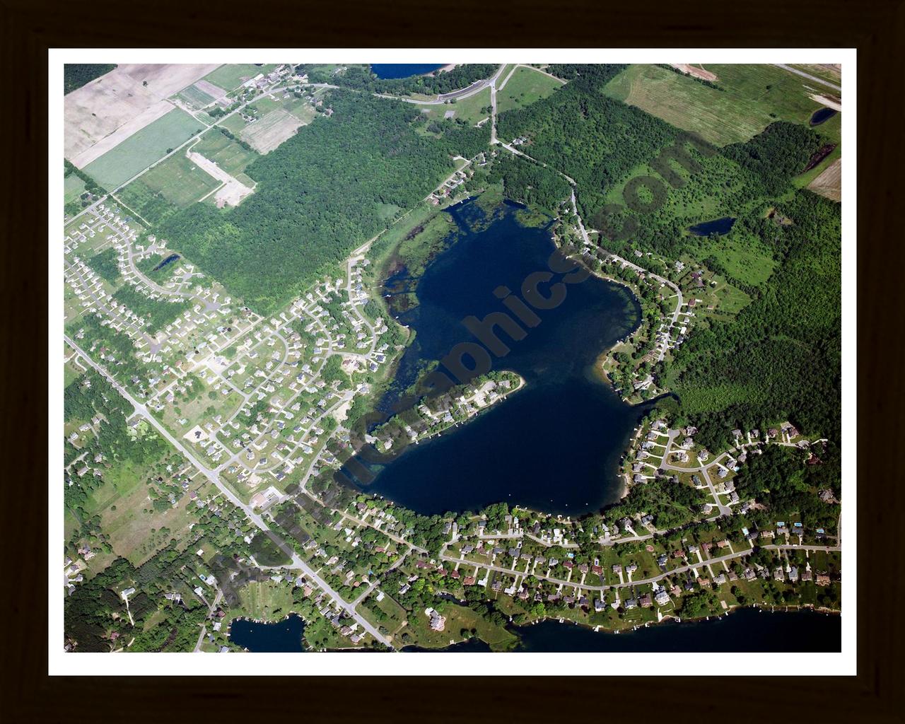 Aerial image of [3884] Pine Lake in Genesee, MI with Black Wood frame