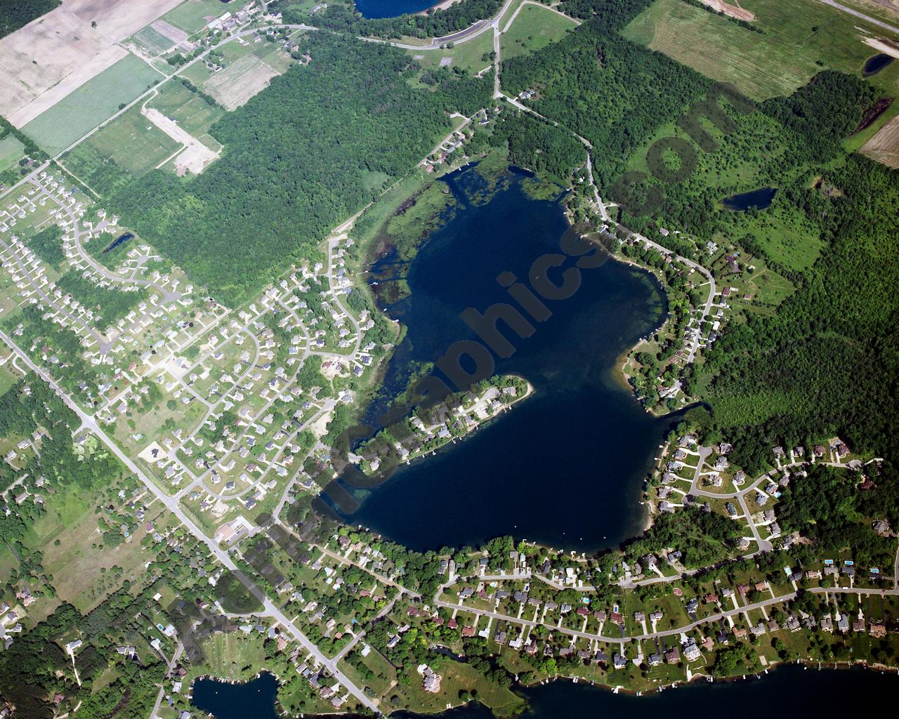 Aerial image of [3884] Pine Lake in Genesee, MI with Canvas Wrap frame