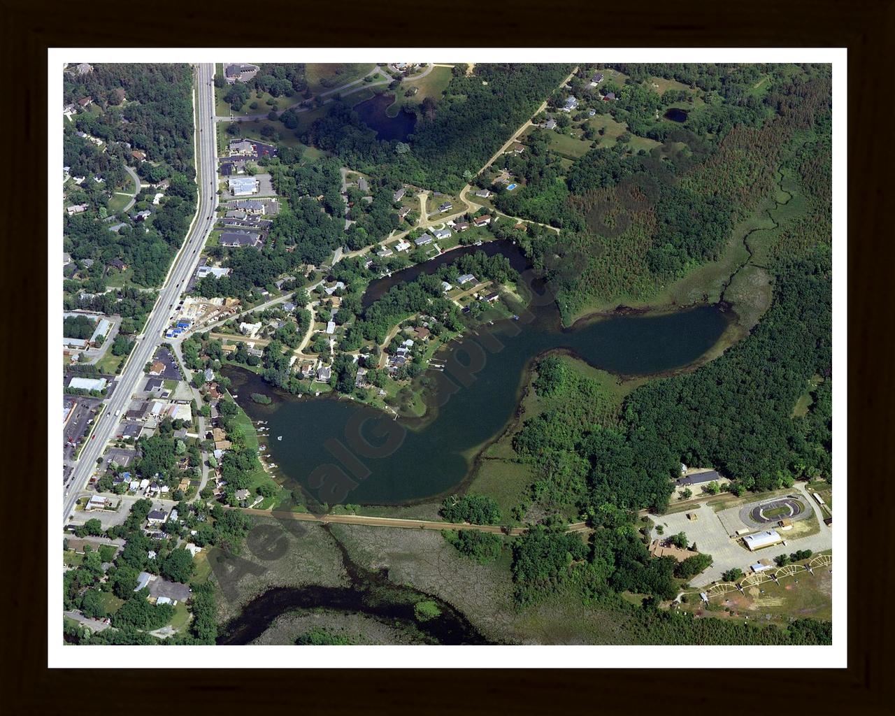 Aerial image of [3889] Townsend Lake in Oakland, MI with Black Wood frame