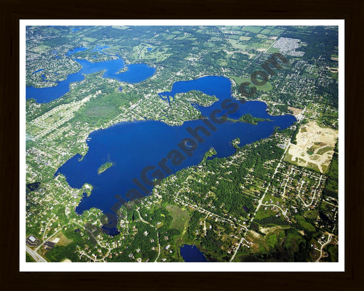 Aerial image of [3891] White Lake in Oakland, MI with Black Wood frame