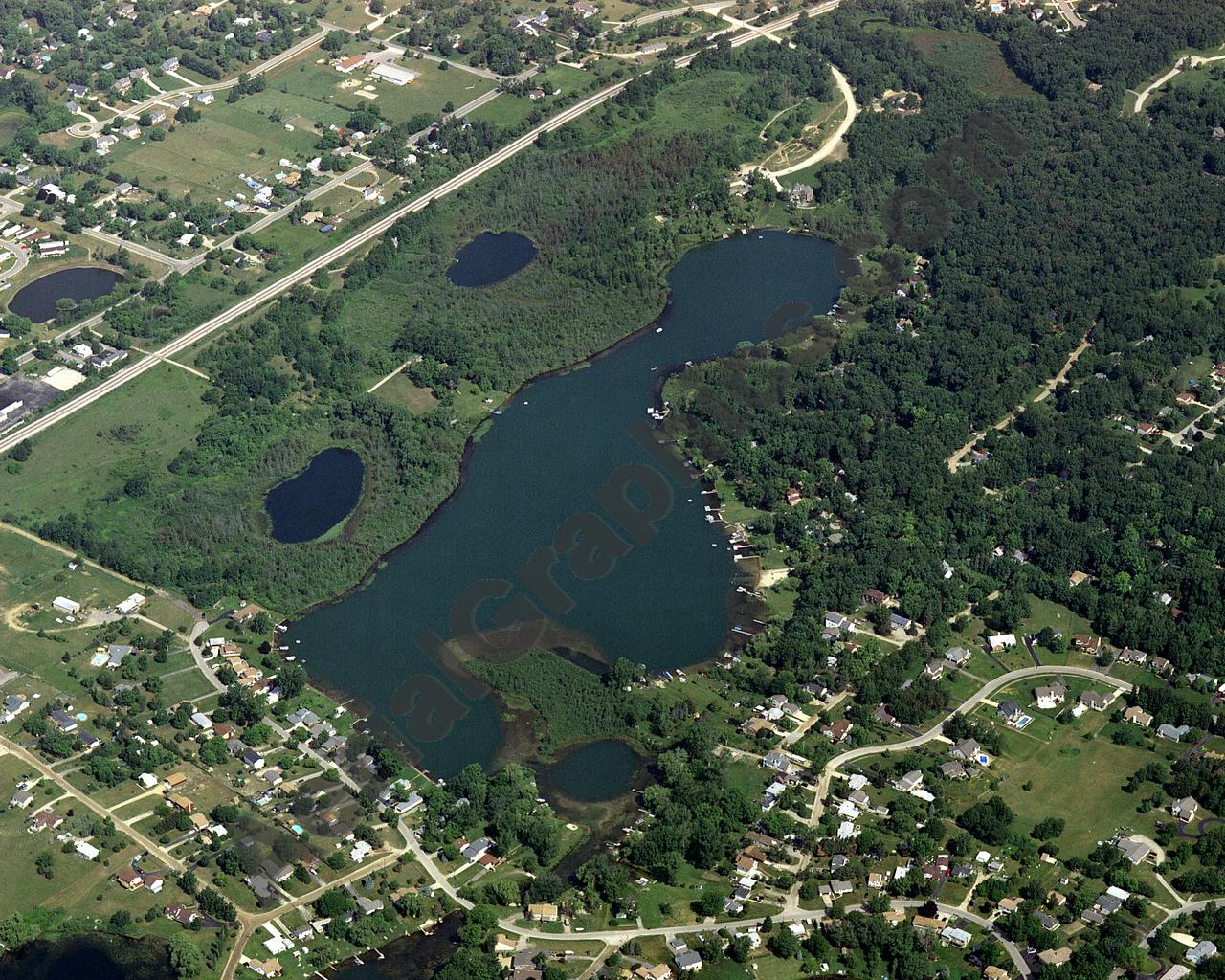 Aerial image of [3893] Upper Pettibone Lake in Oakland, MI with Canvas Wrap frame