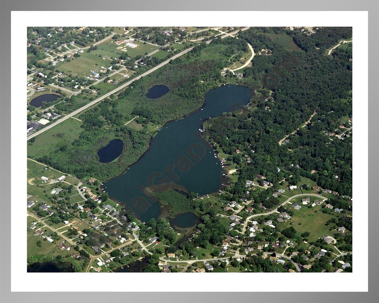 Aerial image of [3893] Upper Pettibone Lake in Oakland, MI with Silver Metal frame