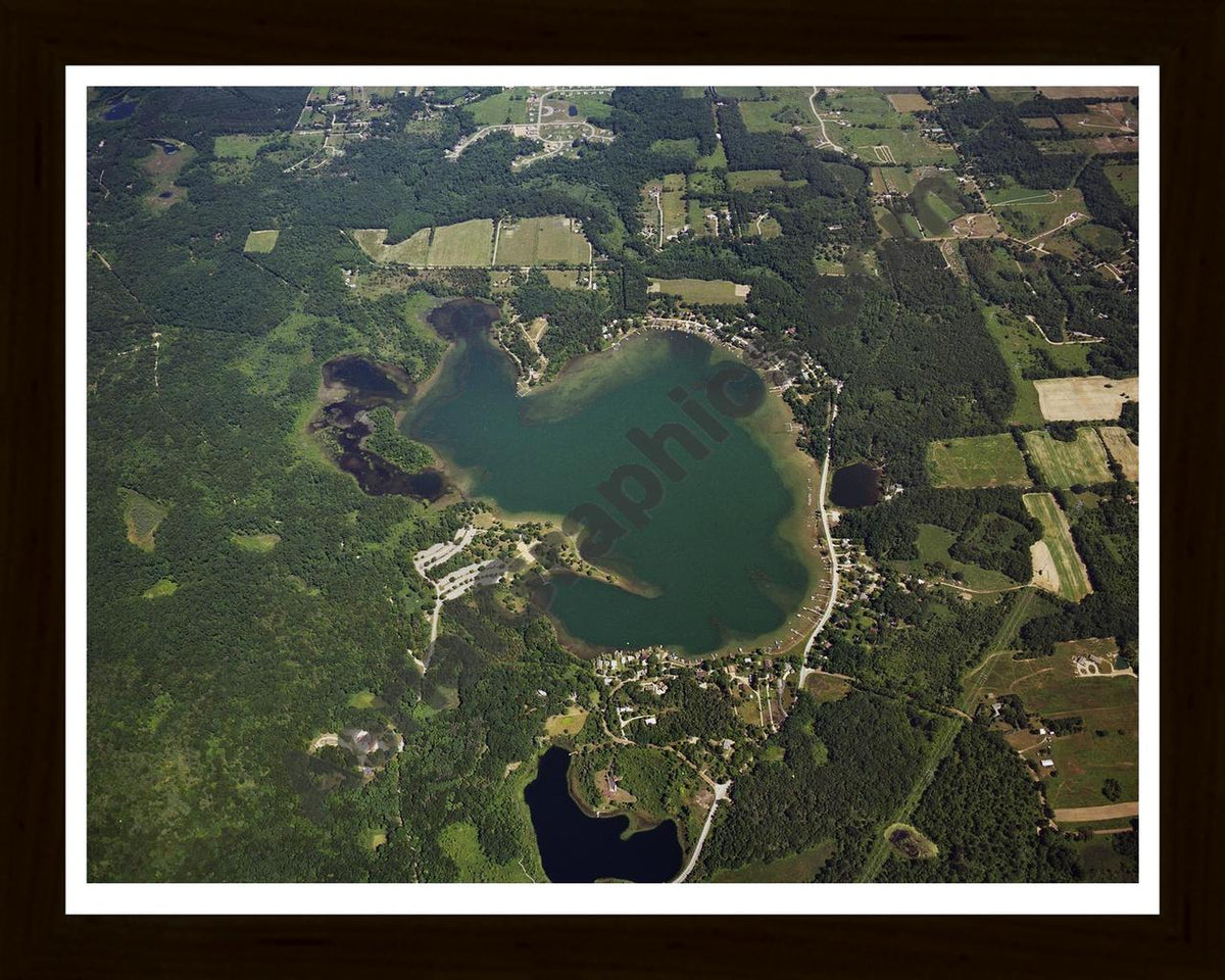 Aerial image of [3898] Silver Lake in Washtenaw, MI with Black Wood frame