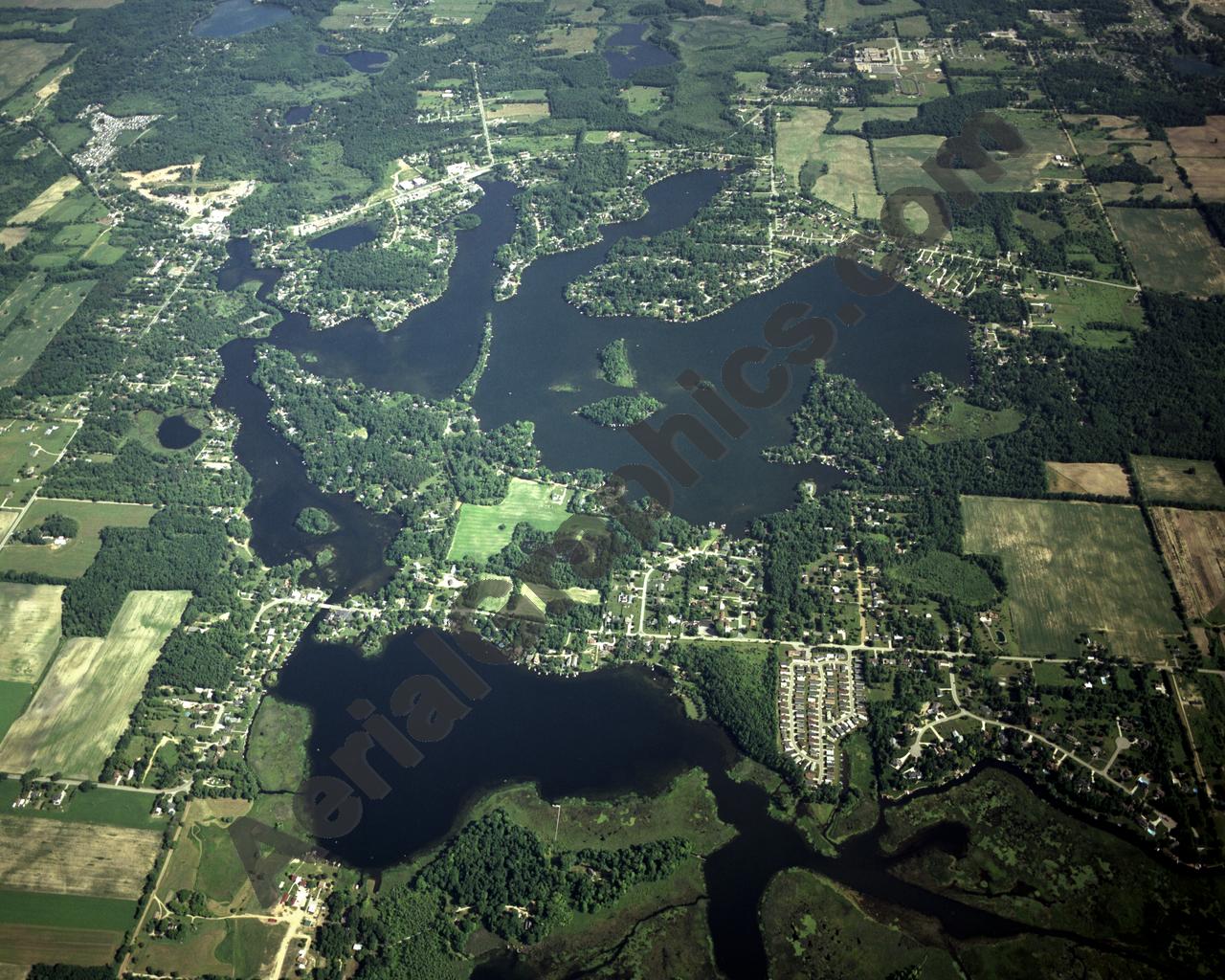 Aerial image of [3902] Lobdell Lake & Bennet Lake  in Genesee, MI with Canvas Wrap frame