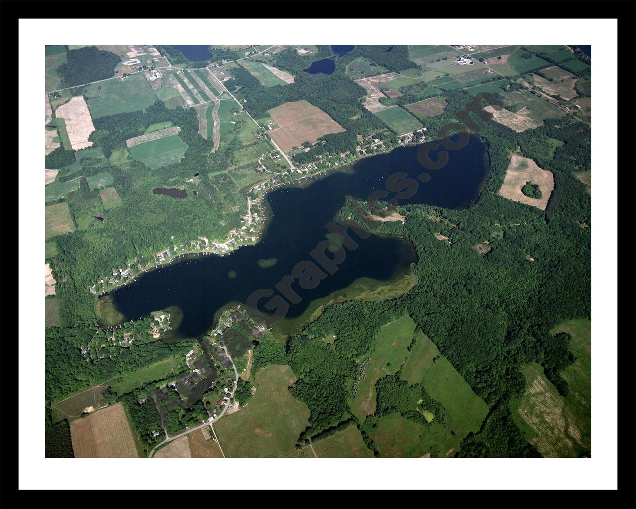 Aerial image of [3908] Ryerson Lake in Newaygo, MI with Black Metal frame