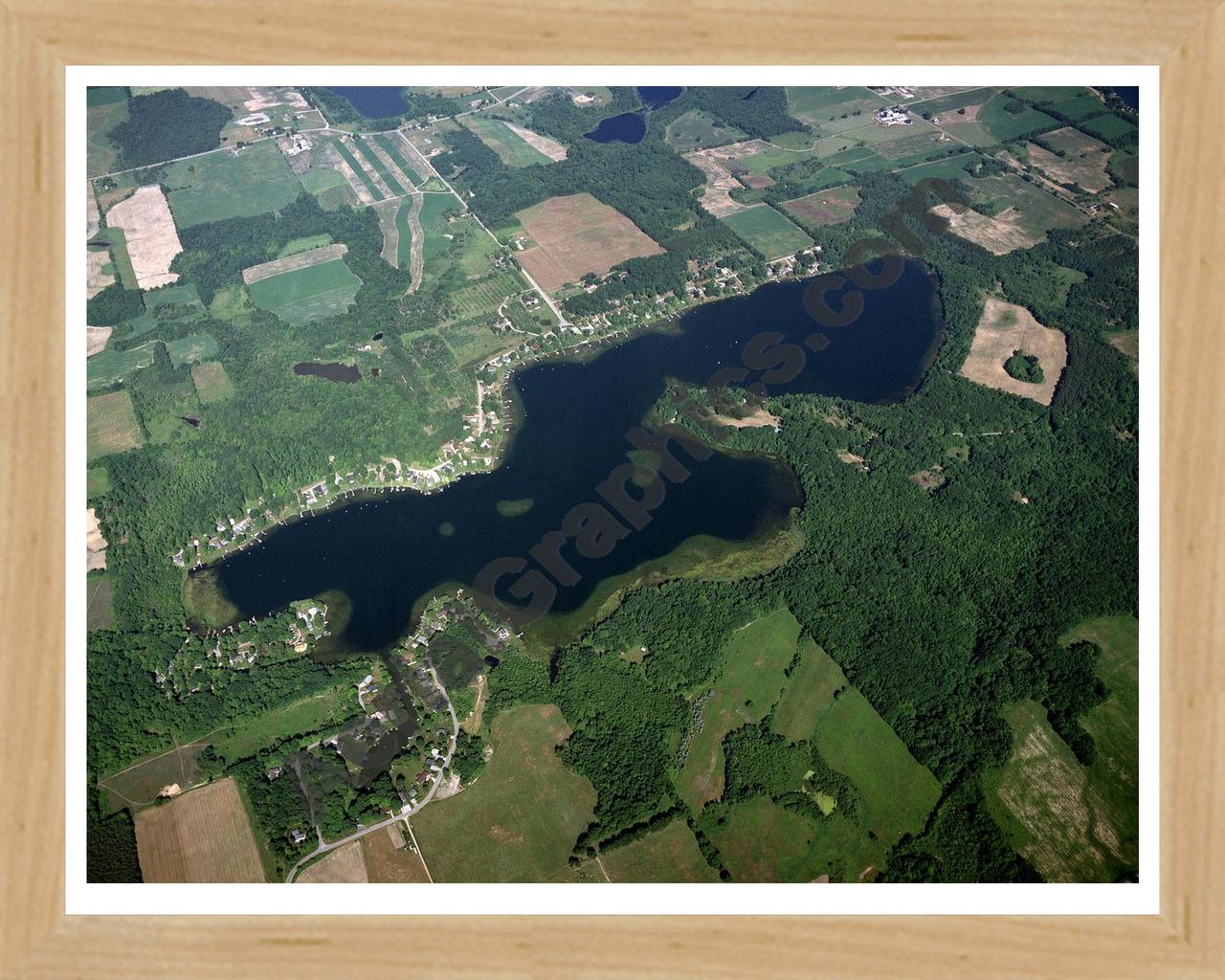 Aerial image of [3908] Ryerson Lake in Newaygo, MI with Natural Wood frame