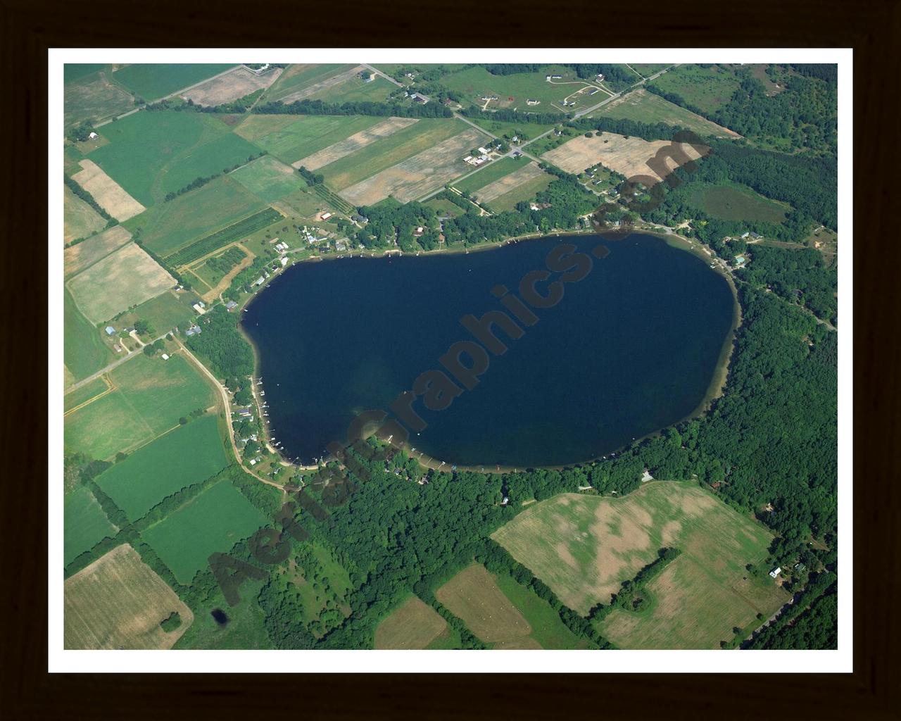 Aerial image of [3910] Crystal Lake in Newaygo, MI with Black Wood frame