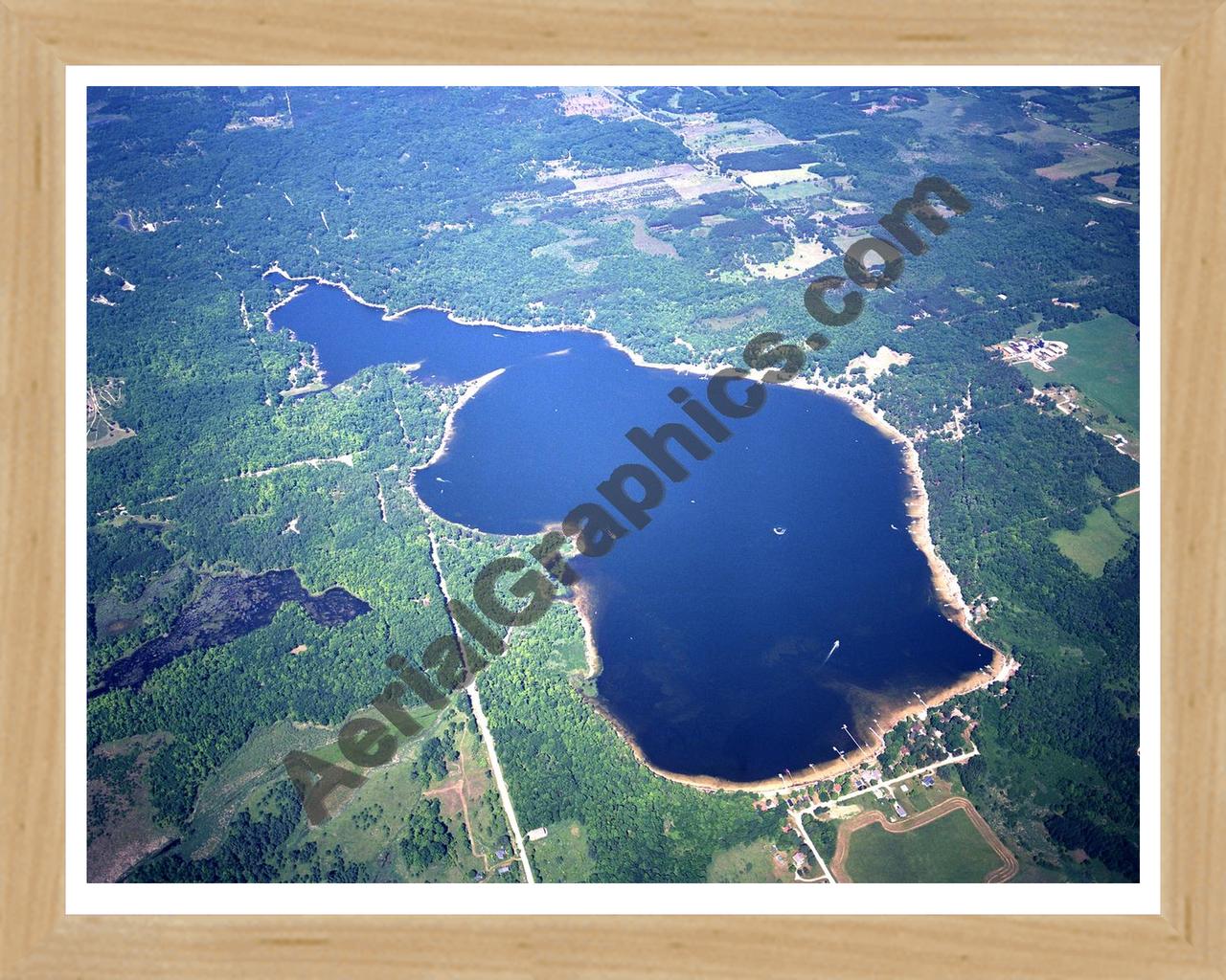 Aerial image of [3917] Rose Lake in Osceola, MI with Natural Wood frame