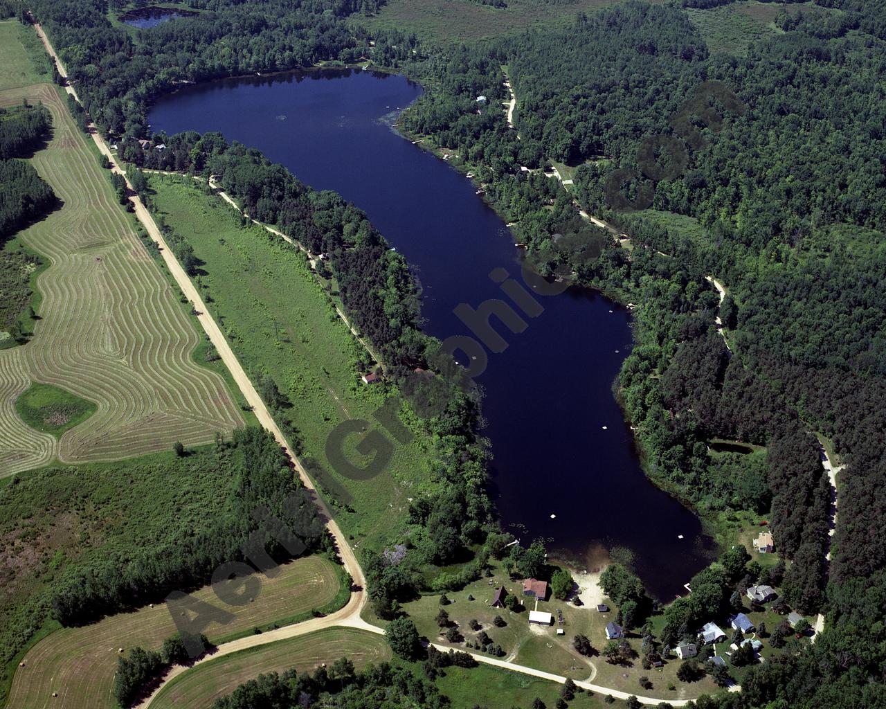 Aerial image of [3926] Little Long Lake in Osceola, MI with Canvas Wrap frame