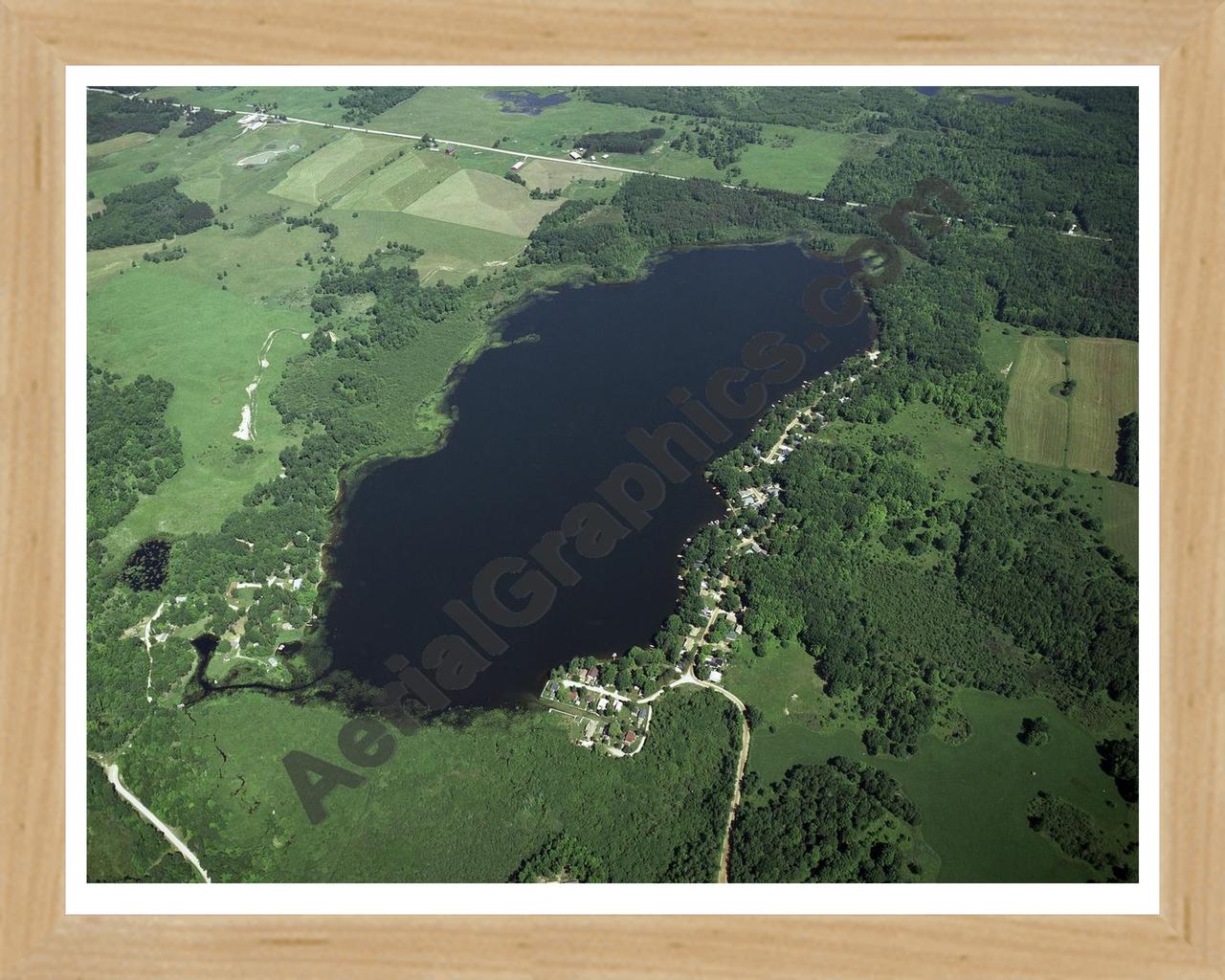 Aerial image of [3928] Hicks Lake in Osceola, MI with Natural Wood frame