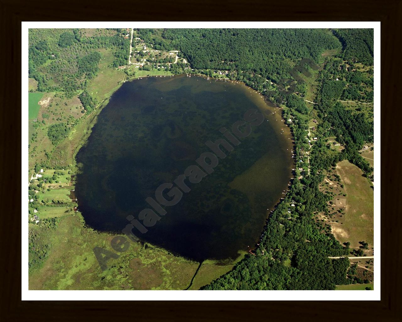 Aerial image of [392] Joslin Lake in Washtenaw, MI with Black Wood frame