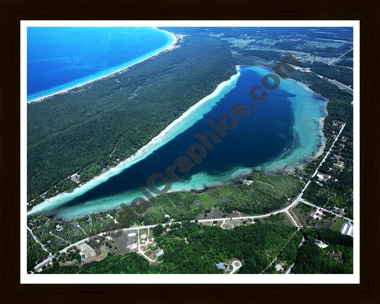 Aerial image of [3931] Little Traverse Lake in Leelanau, MI with Black Wood frame