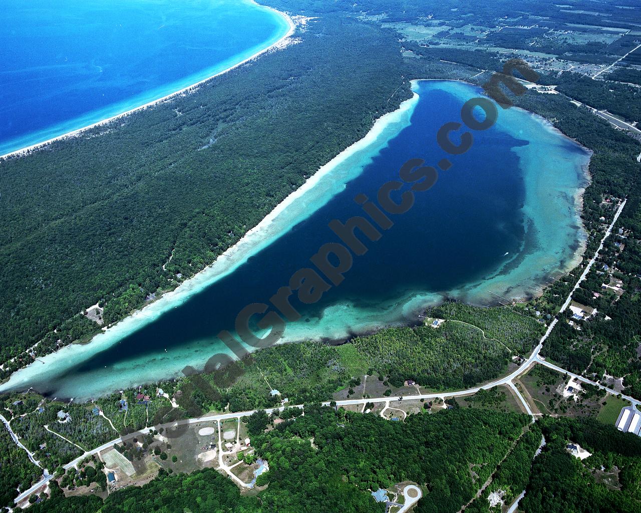 Aerial image of [3931] Little Traverse Lake in Leelanau, MI with Canvas Wrap frame