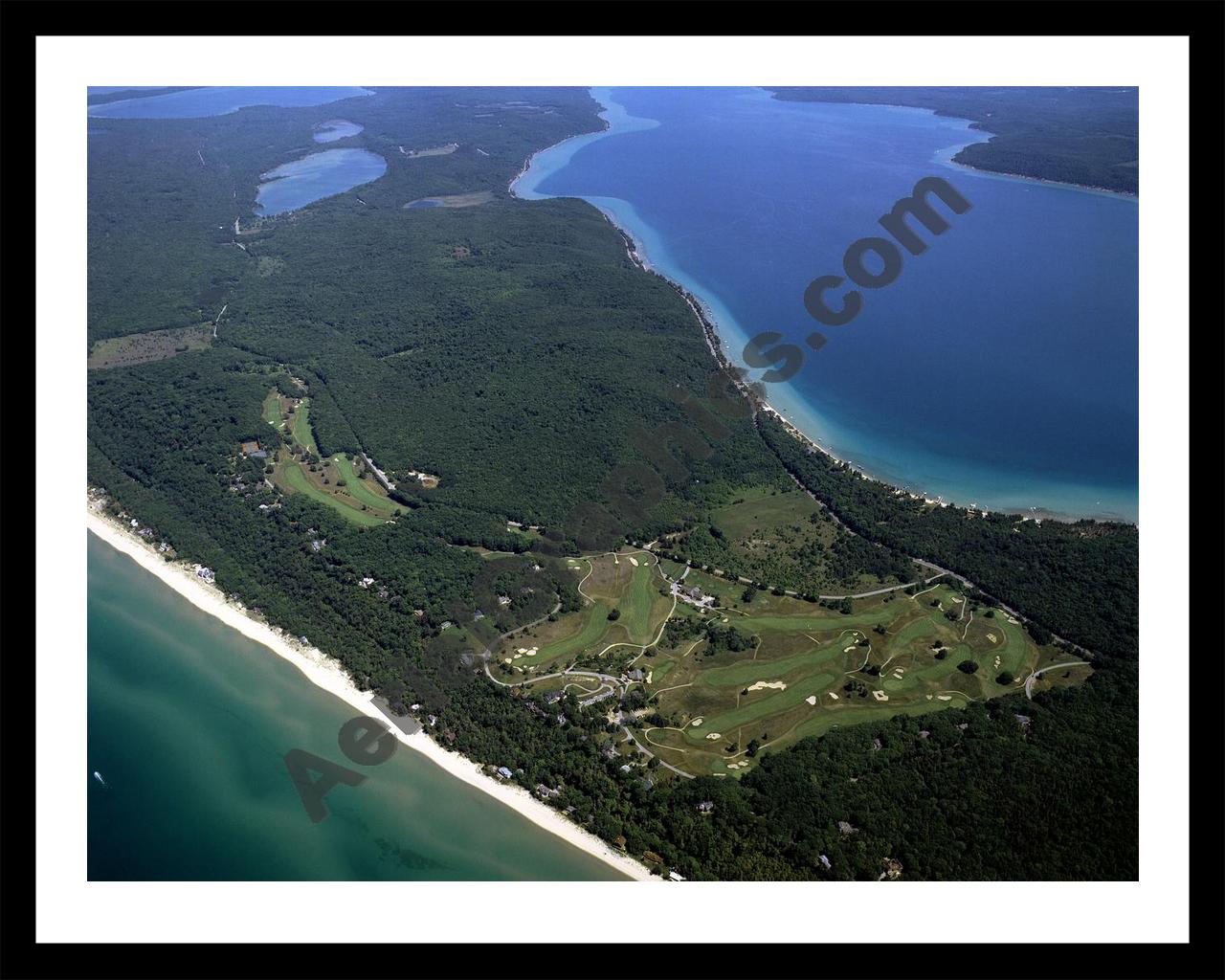 Aerial image of [3937] Crystal Downs Country Club in Benzie, MI with Black Metal frame