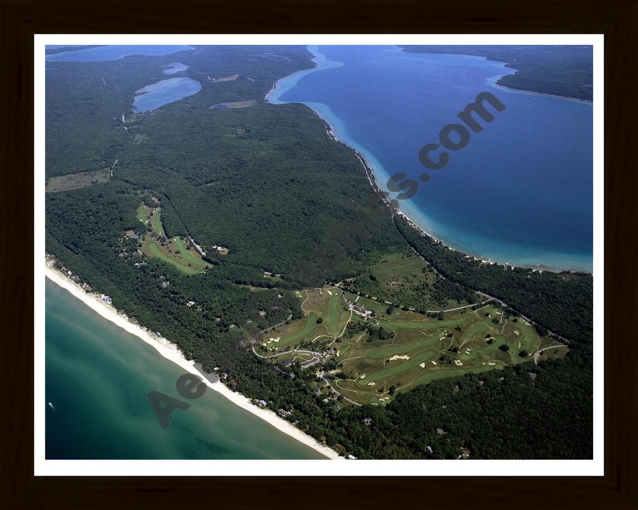 Aerial image of [3937] Crystal Downs Country Club in Benzie, MI with Black Wood frame