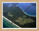 Aerial image of [3937] Crystal Downs Country Club in Benzie, MI with Natural Wood frame