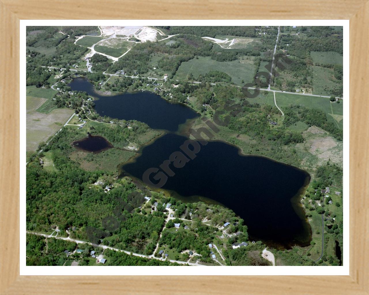 Aerial image of [3940] Leach Lake in Barry, MI with Natural Wood frame