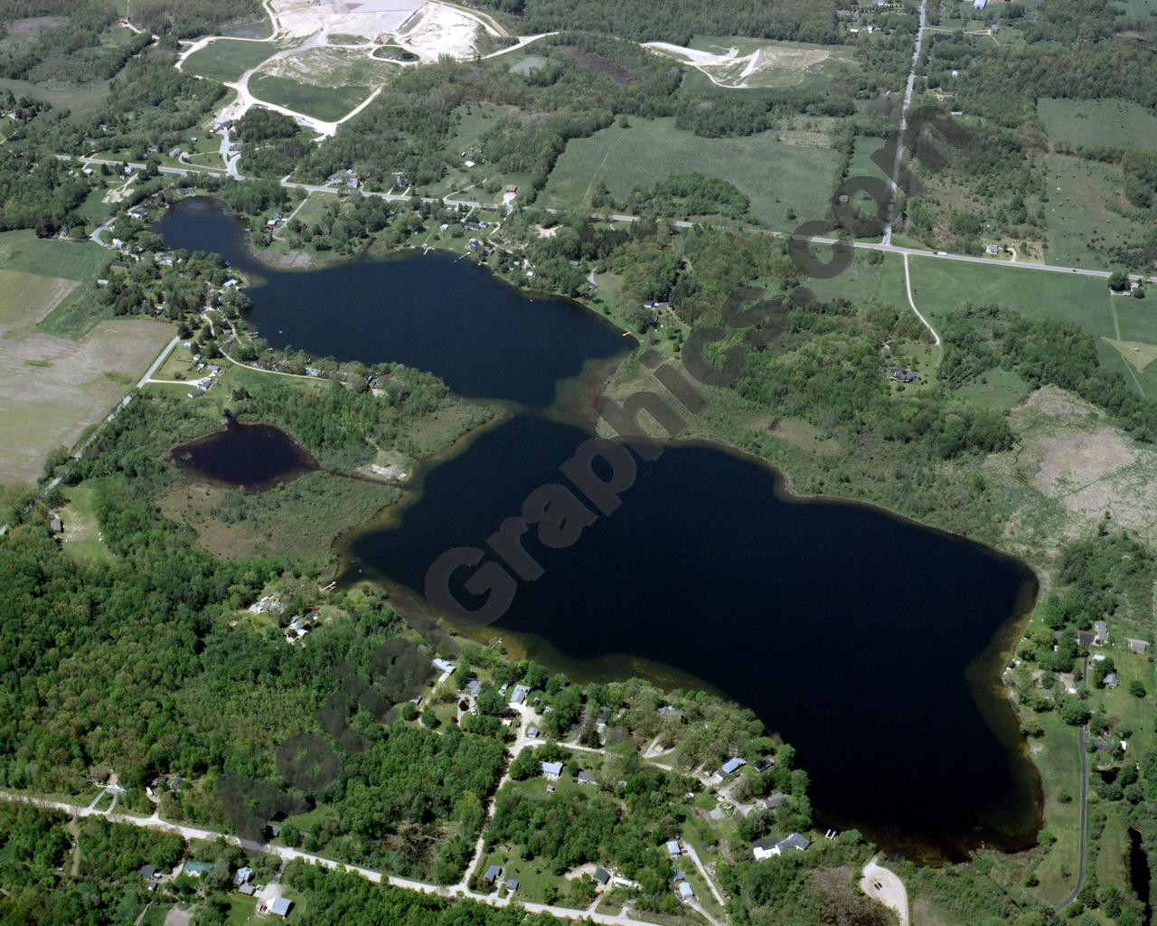 Aerial image of [3940] Leach Lake in Barry, MI with Canvas Wrap frame