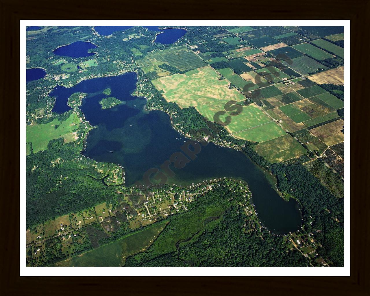 Aerial image of [3951] Magician Lake in Cass, MI with Black Wood frame