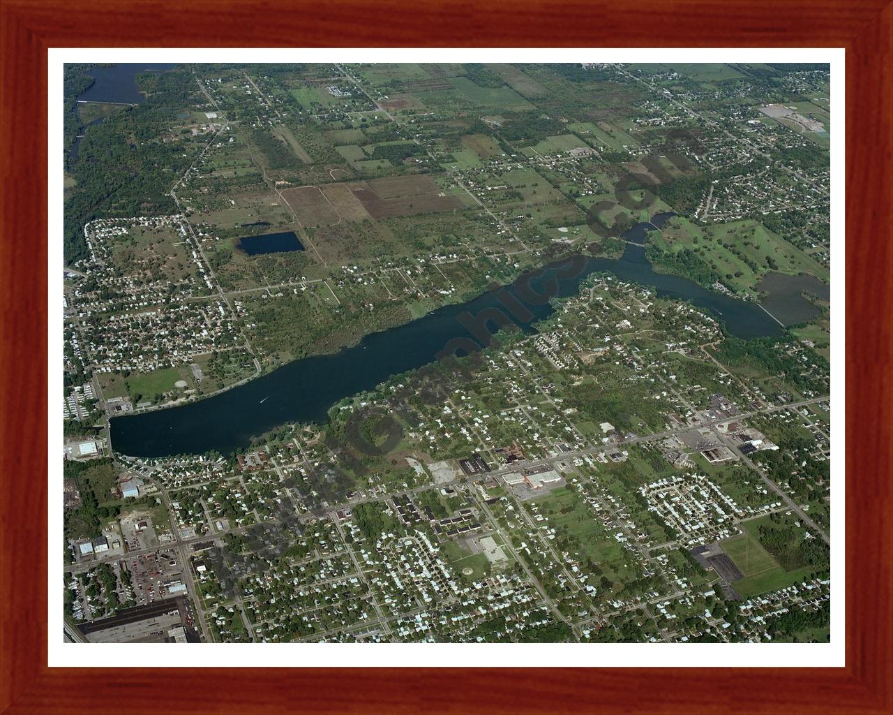 Aerial image of [395] Kearsley Reservoir in Genesee, MI with Cherry Wood frame