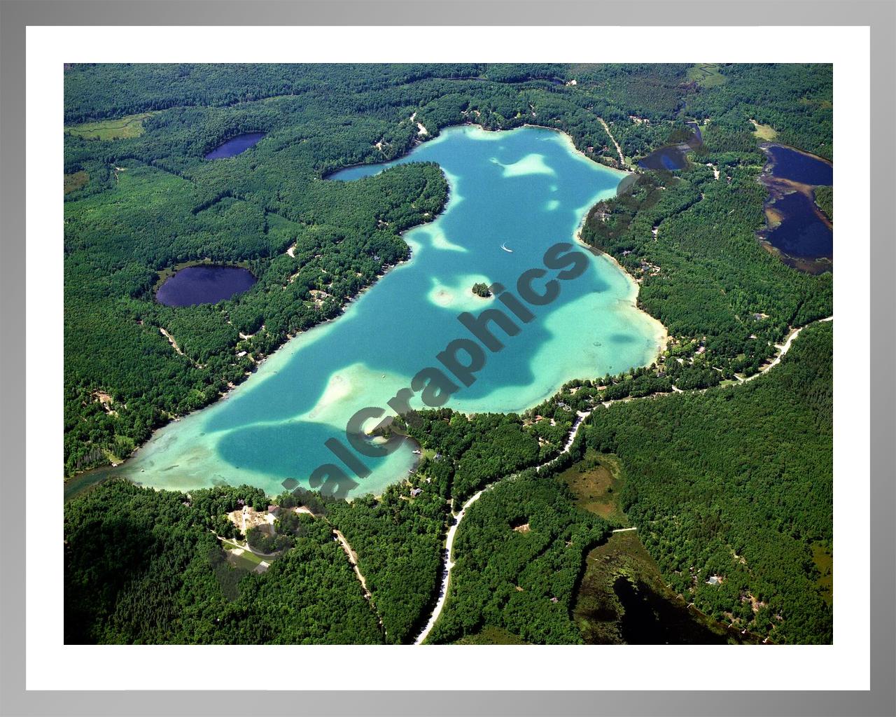 Aerial image of [3965] Long Lake in Montmorency, MI with Silver Metal frame