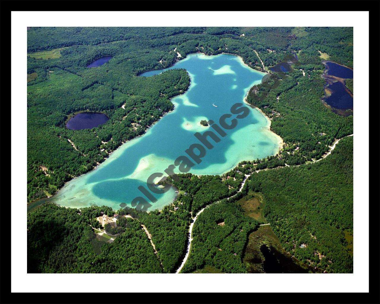 Aerial image of [3965] Long Lake in Montmorency, MI with Black Metal frame