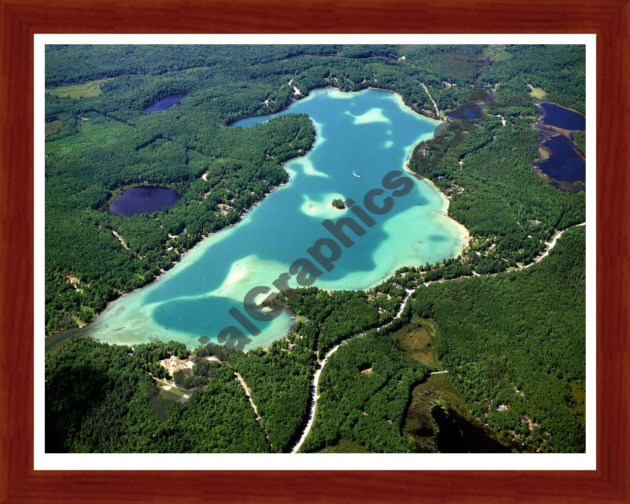 Aerial image of [3965] Long Lake in Montmorency, MI with Cherry Wood frame