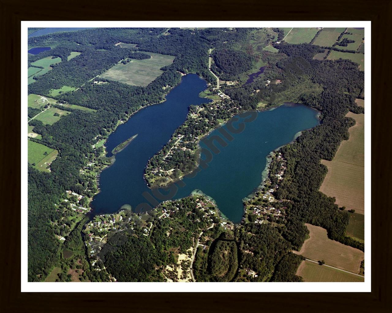 Aerial image of [3966] Shavehead Lake in Cass, MI with Black Wood frame