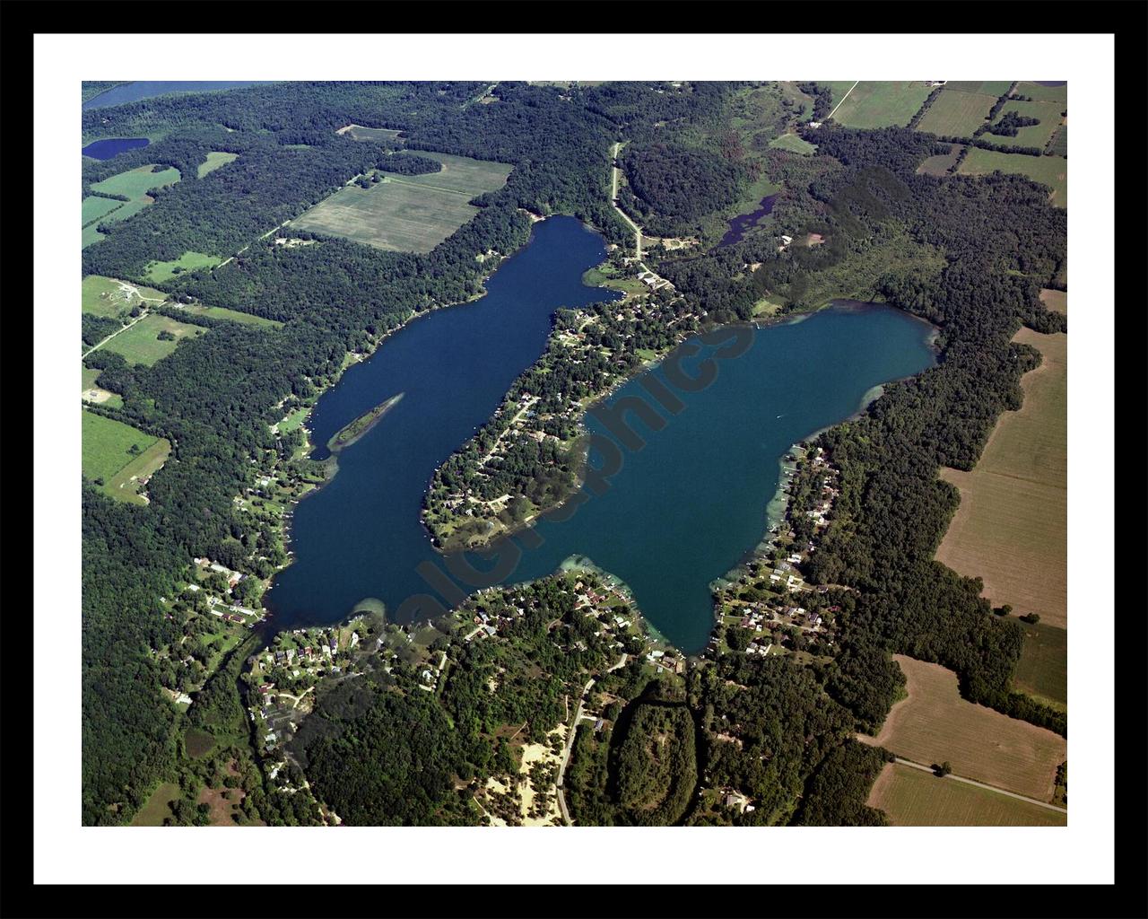 Aerial image of [3966] Shavehead Lake in Cass, MI with Black Metal frame