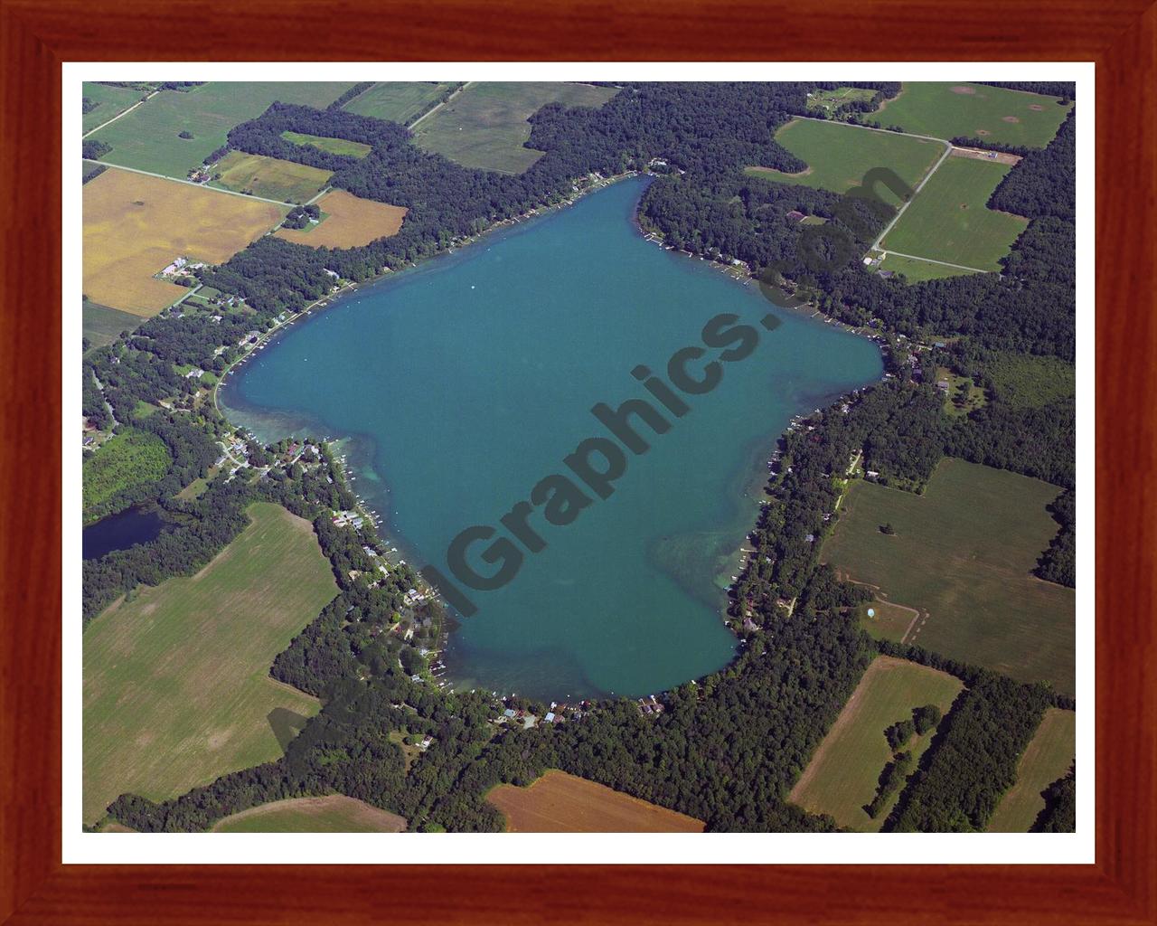 Aerial image of [3967] Birch Lake in Cass, MI with Cherry Wood frame