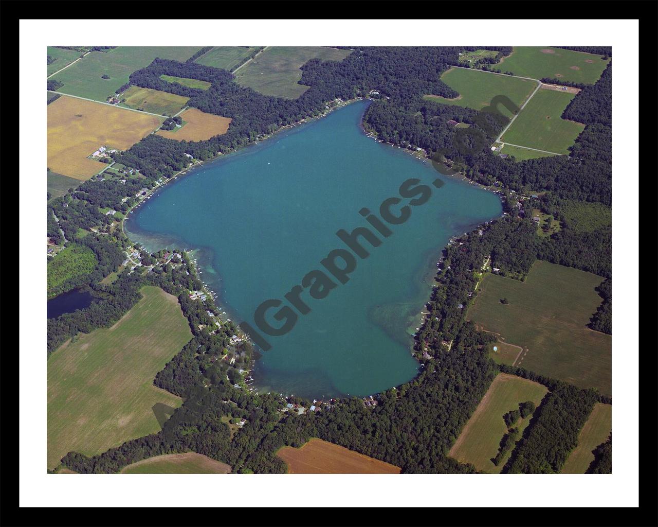 Aerial image of [3967] Birch Lake in Cass, MI with Black Metal frame