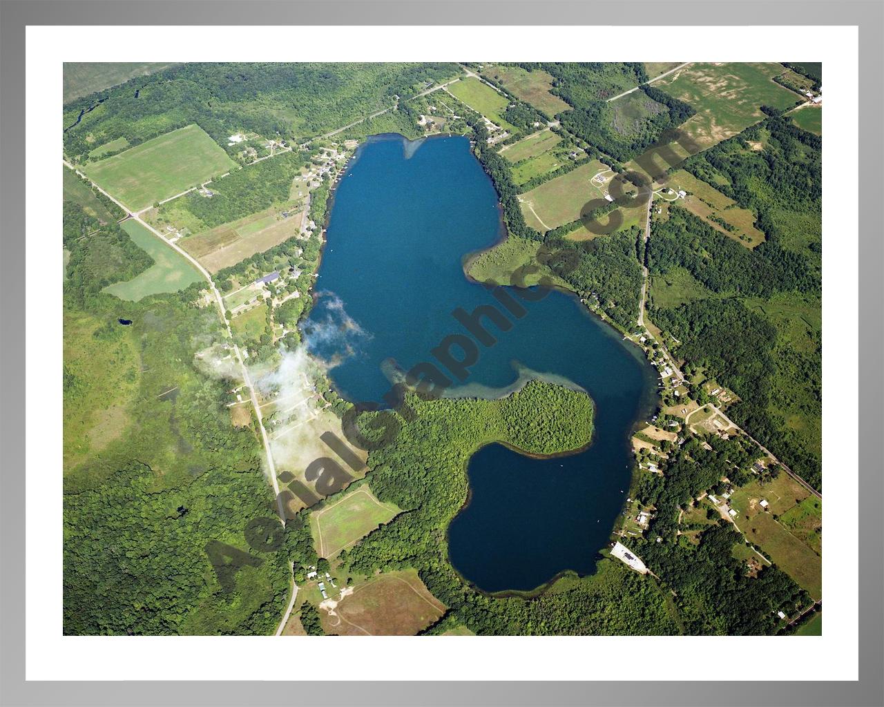 Aerial image of [3968] Paradise Lake in Cass, MI with Silver Metal frame