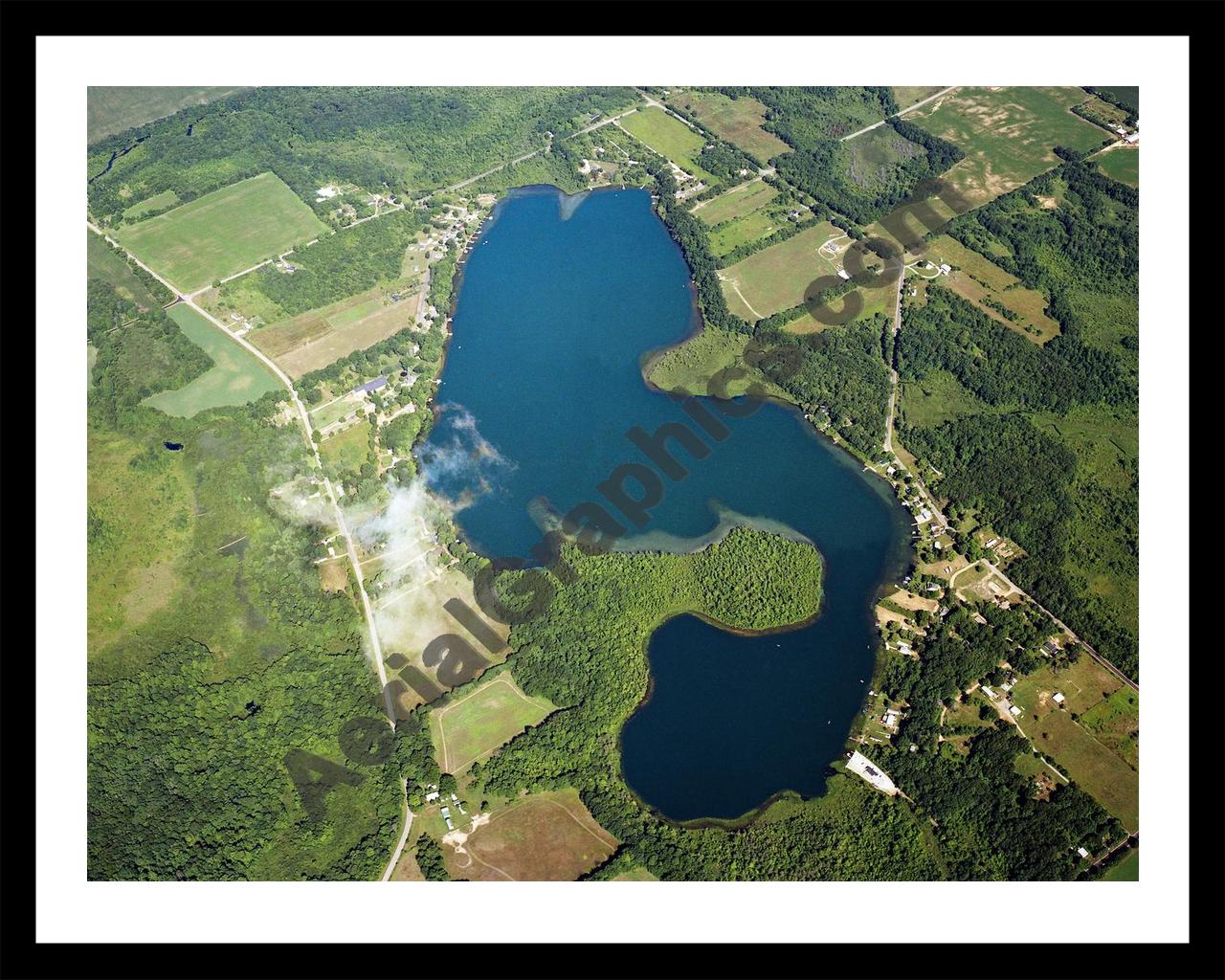 Aerial image of [3968] Paradise Lake in Cass, MI with Black Metal frame