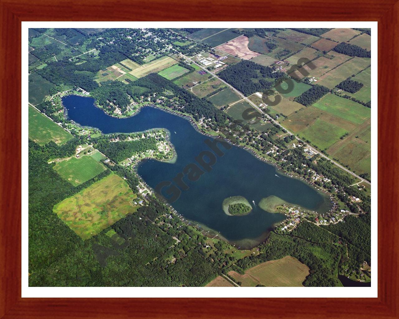 Aerial image of [3969] Donnell Lake in Cass, MI with Cherry Wood frame