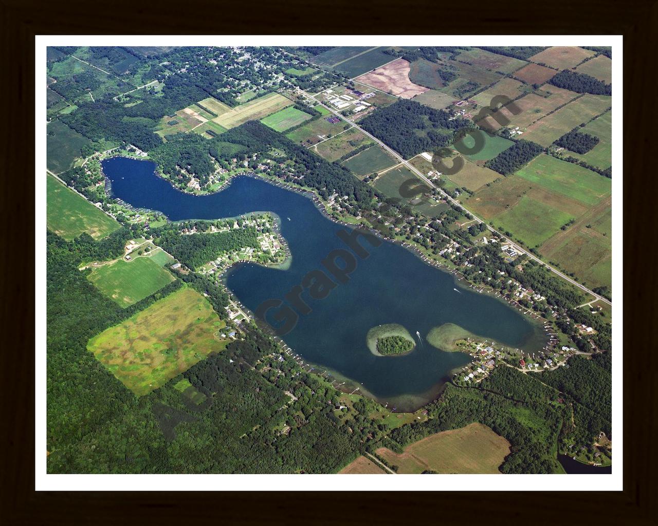 Aerial image of [3969] Donnell Lake in Cass, MI with Black Wood frame