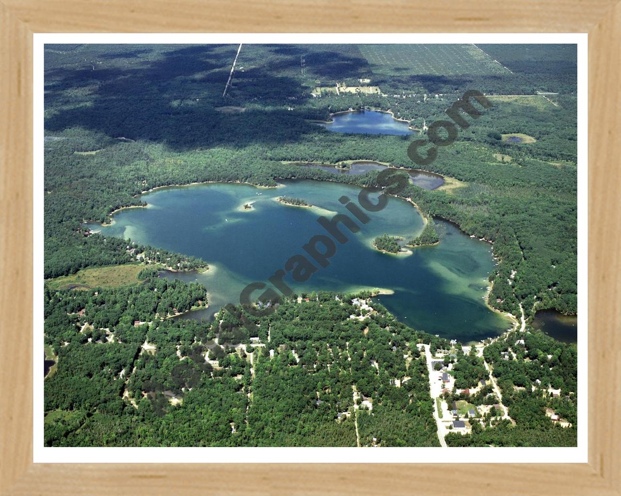 Aerial image of [3975] Clear Lake in Ogemaw, MI with Natural Wood frame