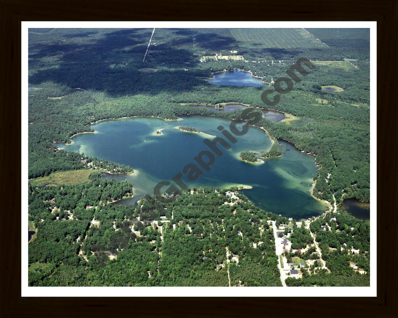 Aerial image of [3975] Clear Lake in Ogemaw, MI with Black Wood frame