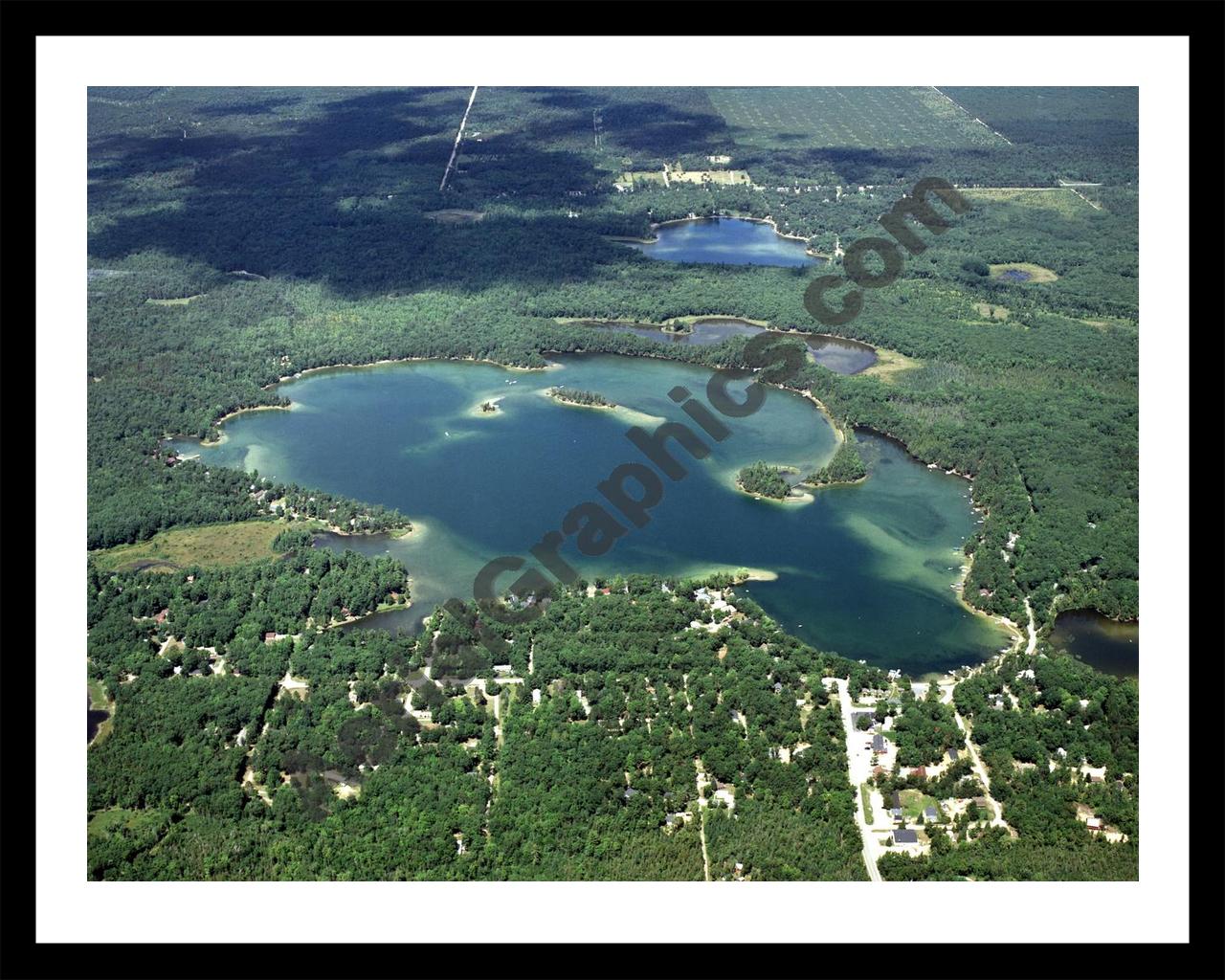 Aerial image of [3975] Clear Lake in Ogemaw, MI with Black Metal frame