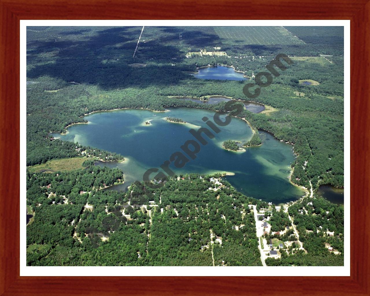 Aerial image of [3975] Clear Lake in Ogemaw, MI with Cherry Wood frame