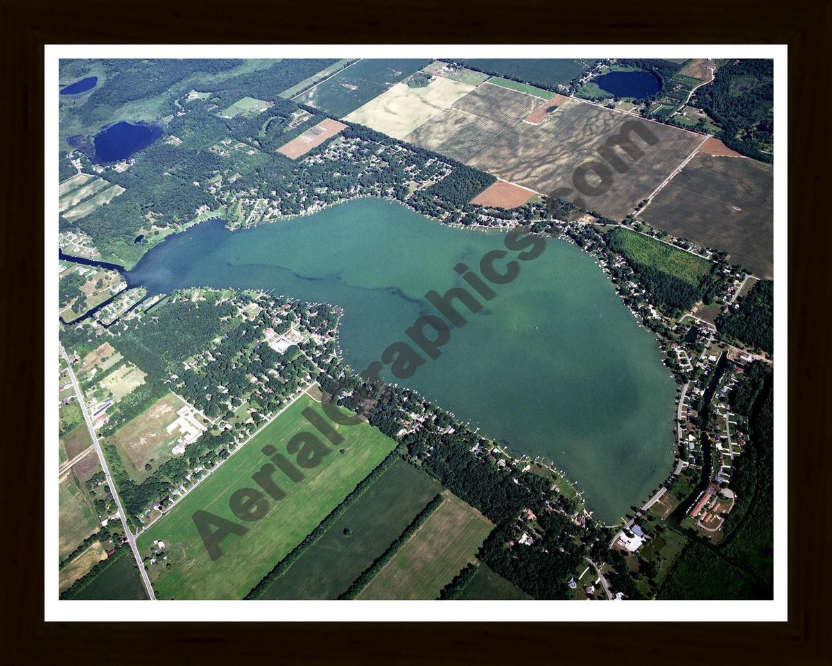 Aerial image of [3977] Eagle Lake in Cass, MI with Black Wood frame