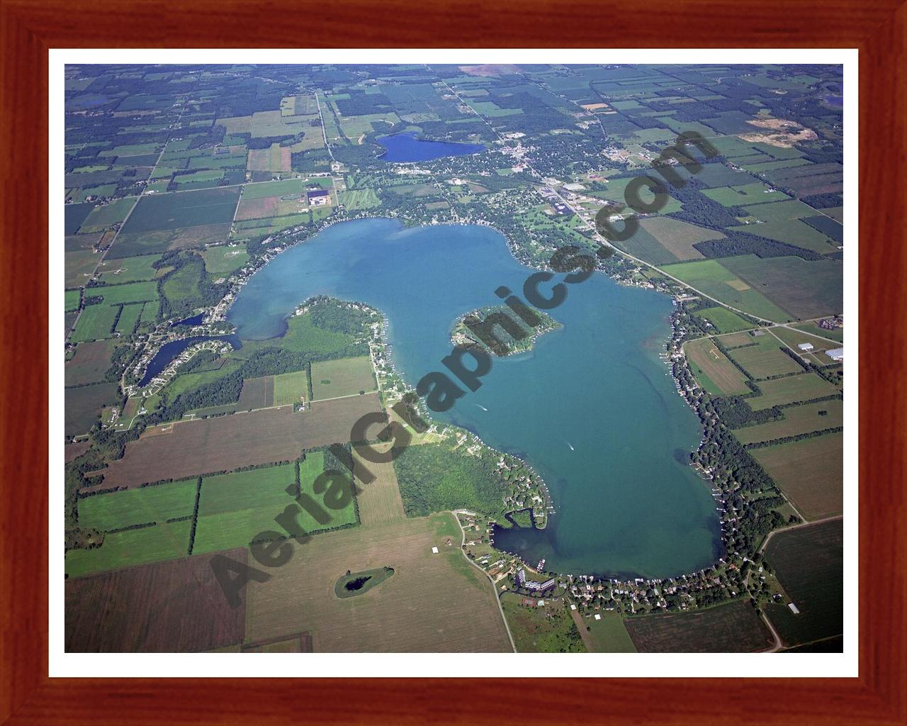 Aerial image of [3978] Diamond Lake in Cass, MI with Cherry Wood frame