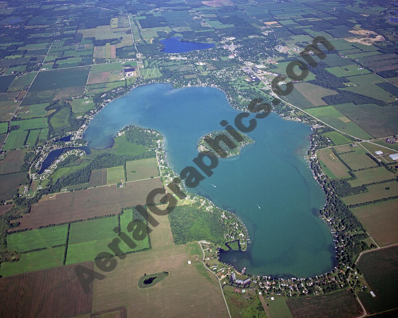 Aerial image of [3978] Diamond Lake in Cass, MI with Canvas Wrap frame