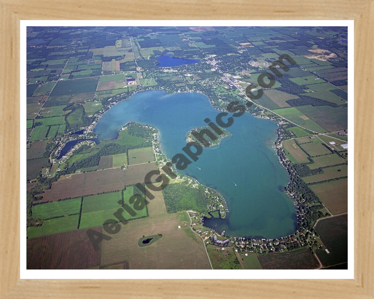 Aerial image of [3978] Diamond Lake in Cass, MI with Natural Wood frame