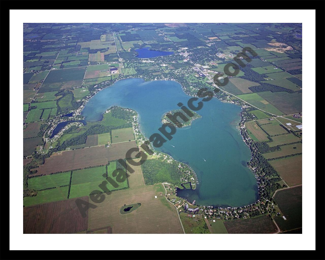 Aerial image of [3978] Diamond Lake in Cass, MI with Black Metal frame