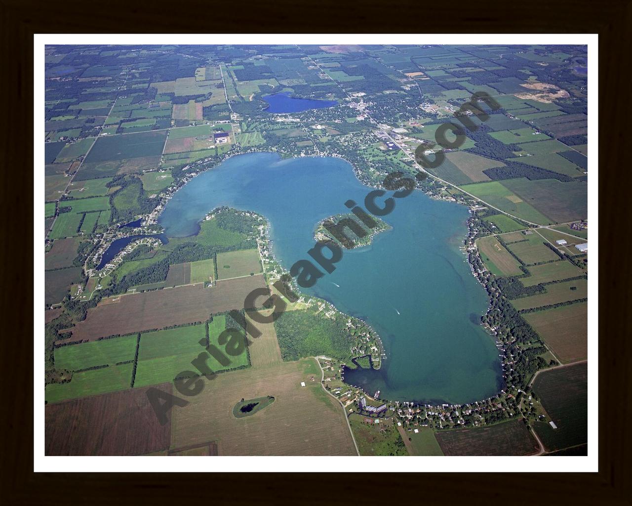 Aerial image of [3978] Diamond Lake in Cass, MI with Black Wood frame